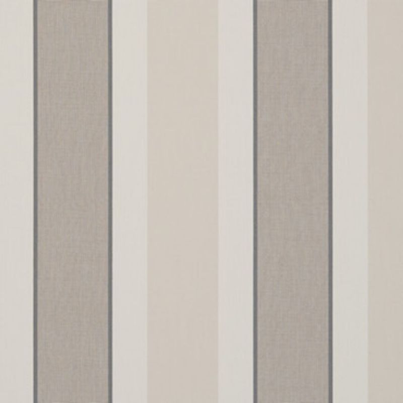 Vertical striped wallpaper with alternating wide beige and textured gray panels, separated by thin dark borders and narrow off-white stripes; covers a wall, forming a neutral, softly lit interior backdrop.