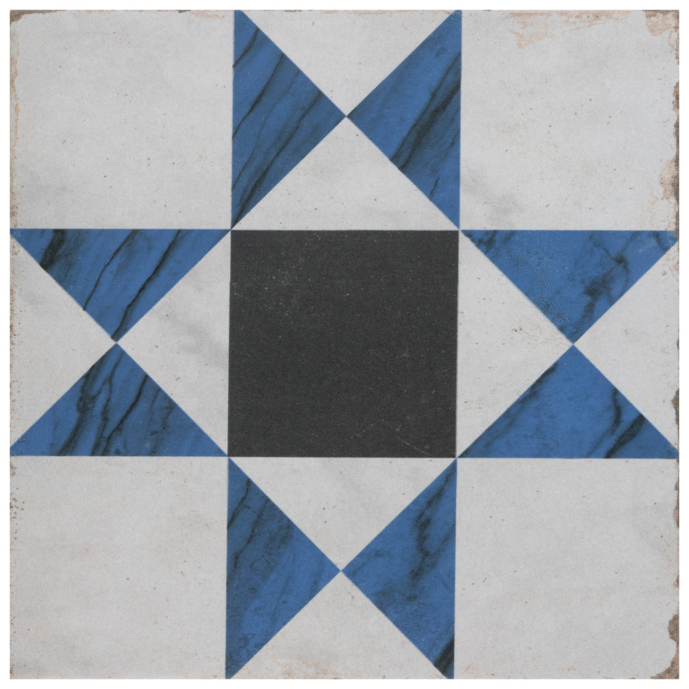 Renaissance Deco Indigo Cross 7-7/8 in. x 7-7/8 in. Porcelain Floor and Wall Tile