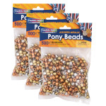 Creativity Street&reg; Pony Beads, Gold, Silver & Copper, 6 mm x 9 mm, 500 Per Pack, 3 Packs PACAC3549-3