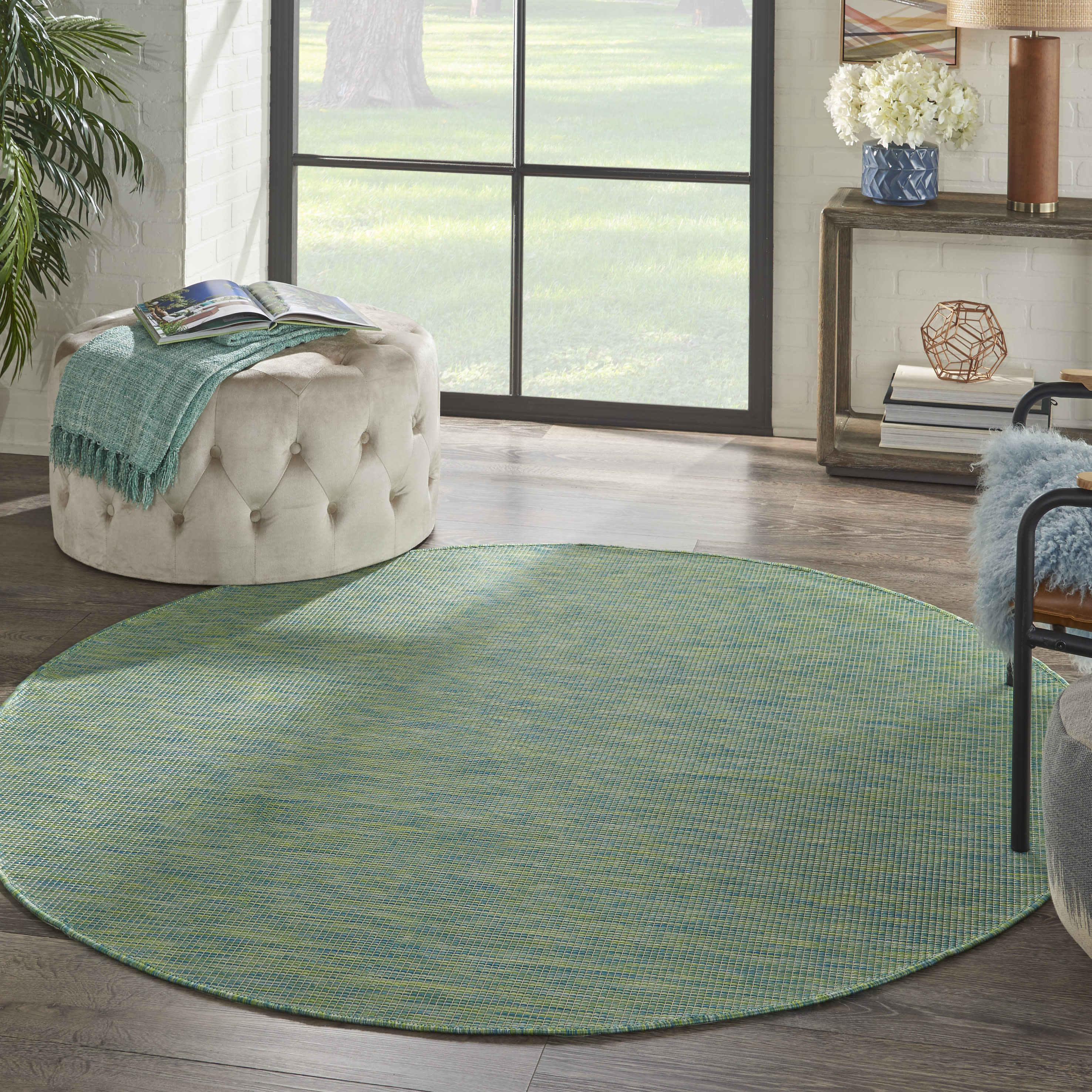 Nourison Positano 6' x Round Blue Green Modern Rug