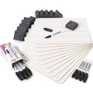 Dry Erase Classpack, Plain/Primary Lined 2-Sided Boards, Markers & Erasers, Pack of 12