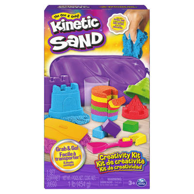 Kinetic Sand, Creativity Kit with 1lb Red, Blue and Yellow Play Sand, 6 Tools, Storage, Play Sand Sensory Toys for Kids Aged 3 and Up