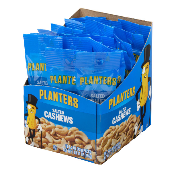 PLANTERS(r) Cashews Salted Tube 108/1.5oz . C1RP - Front Right Pallet/Display (Hi Res)