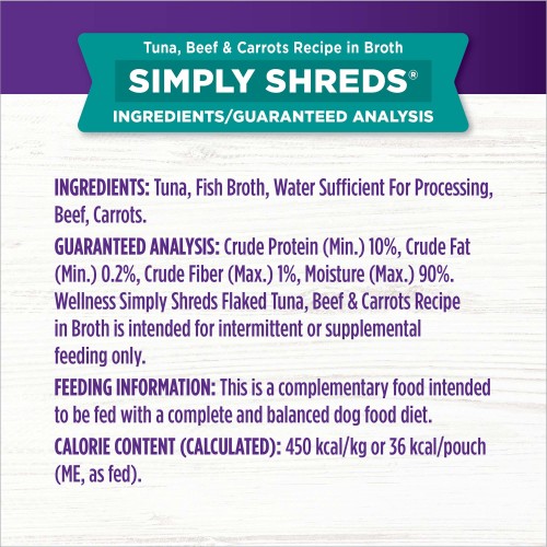<p>Tuna, Fish Broth, Water Sufficient For Processing, Beef, Carrots.</p>
