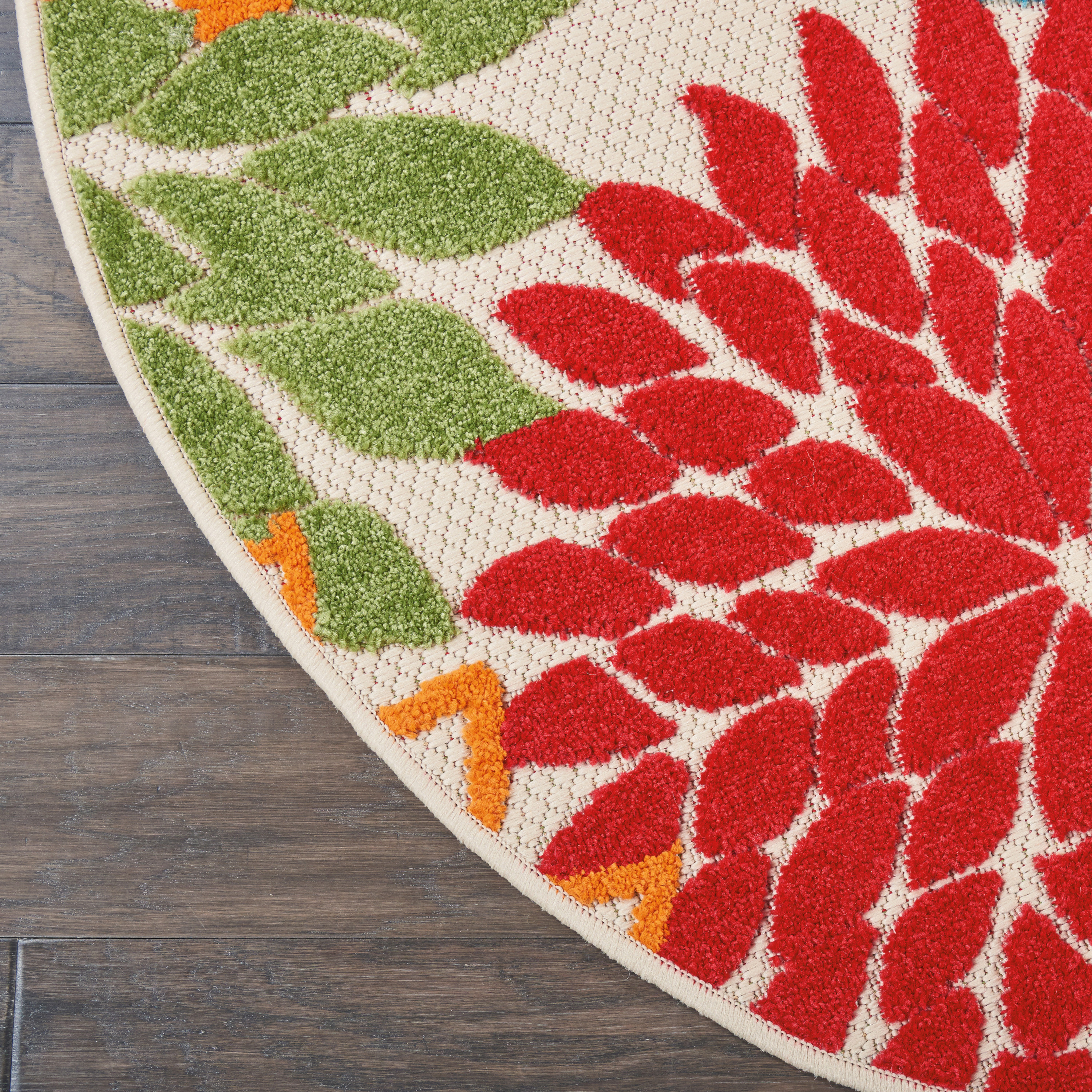 Nourison Aloha 7'10" x Round Green Tropical Rug