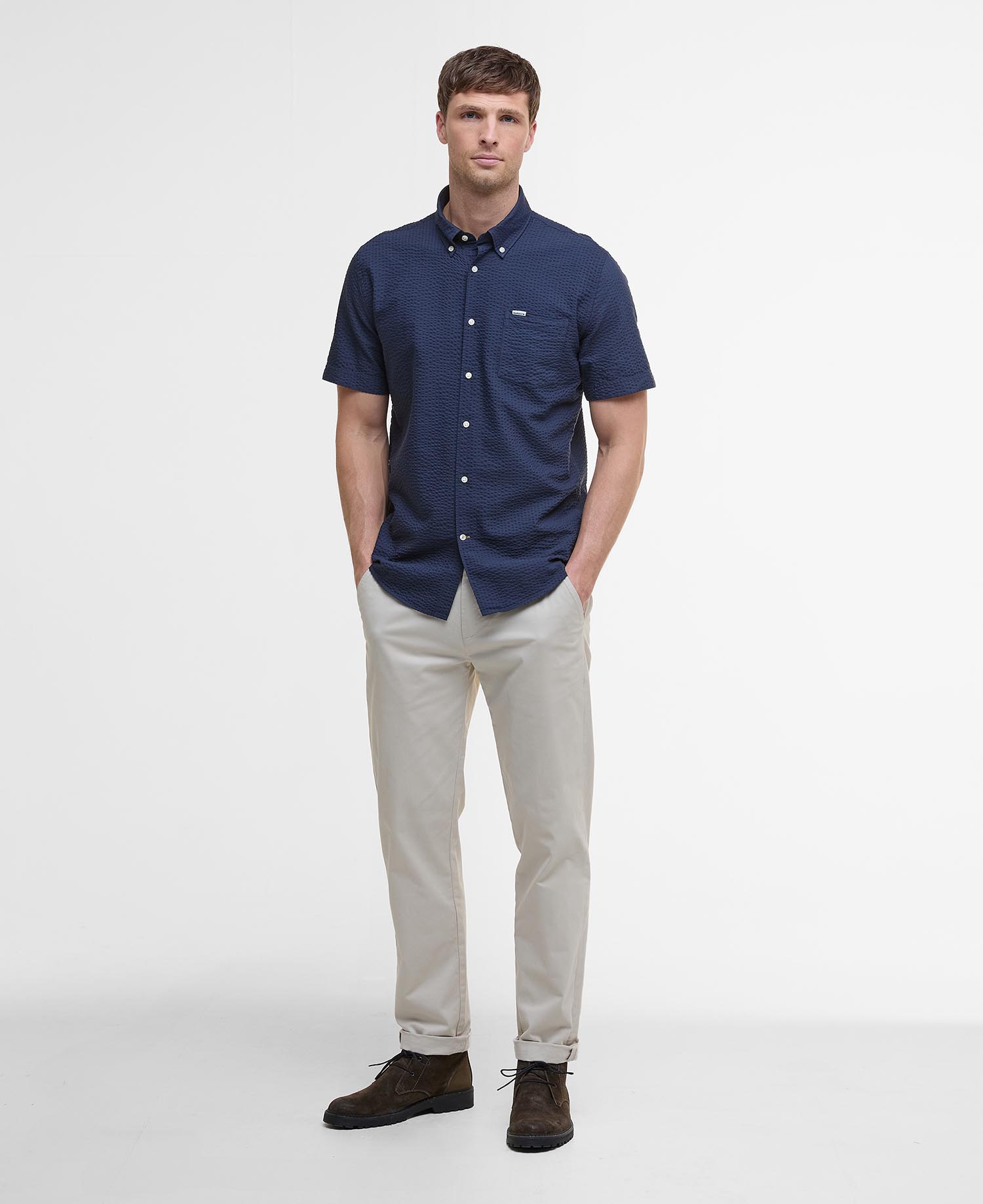 Longhall Seersucker Tailored Short-Sleeved Shirt image number 1