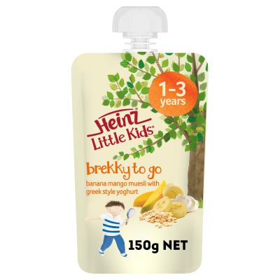  Heinz® Little Kids® Brekky To Go Banana Mango Muesli with Greek Style Yoghurt Pouch 150g 