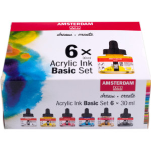 Acrylic Ink Basic Set, 6 x 30 mL