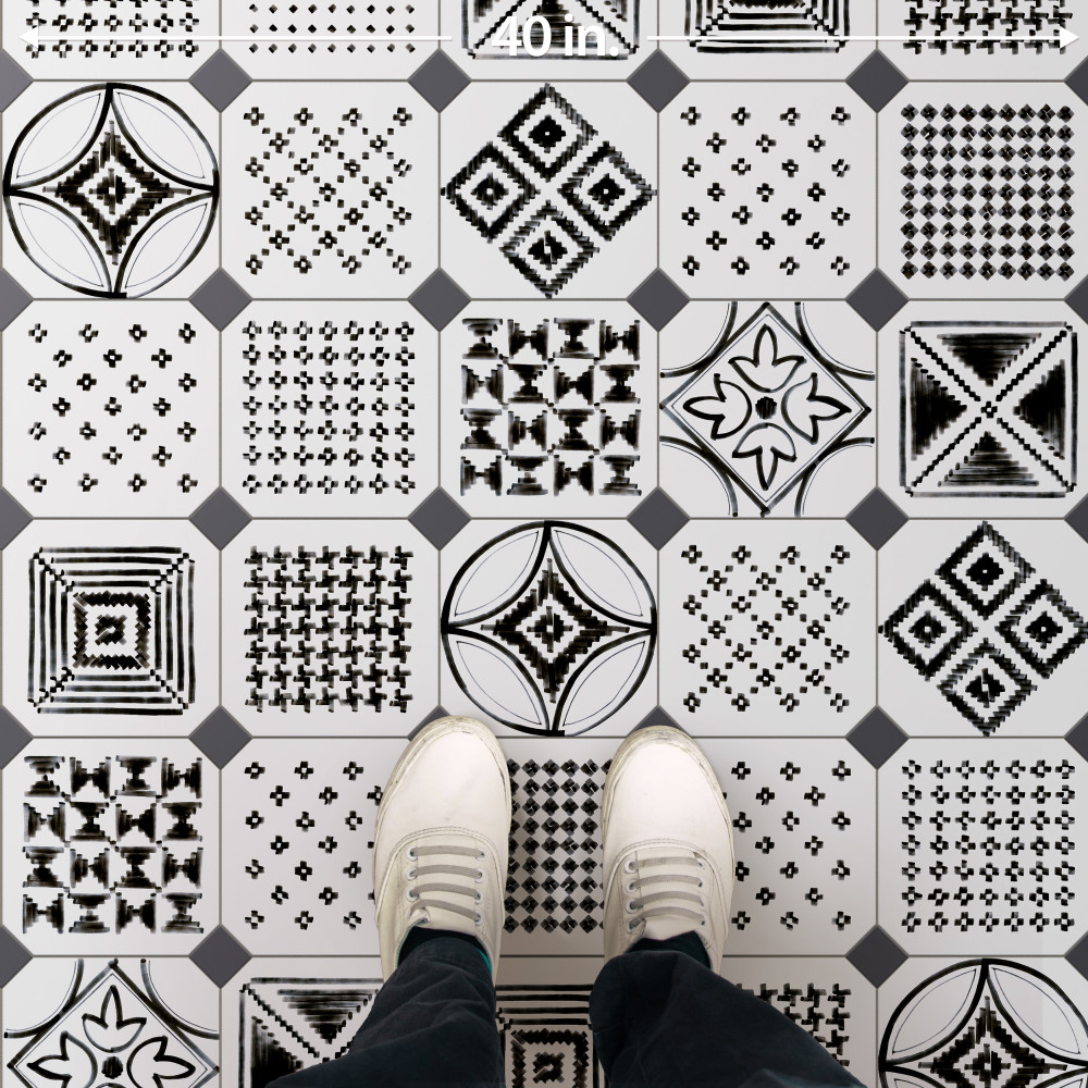 Vaudeville Octagon Sombra with Taco Antracita 7-7/8 in. x 7-7/8 in. Porcelain Floor and Wall Tile