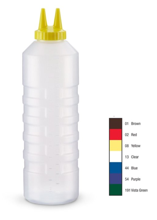 Dispensador a presión doble transparente de 710 ml con tapa amarilla