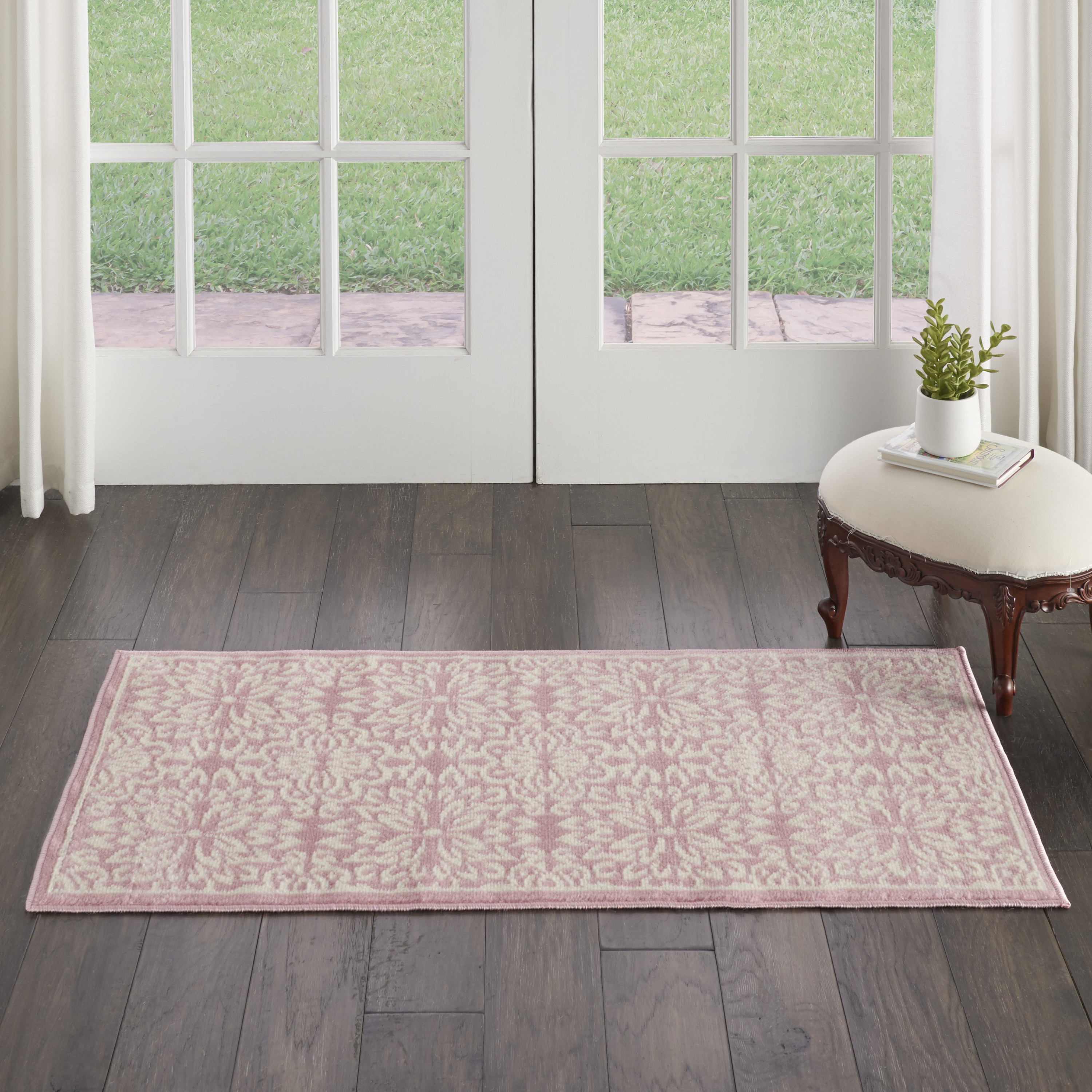 Nourison Jubilant 2' x 4' Ivory Pink Farmhouse Indoor Rug