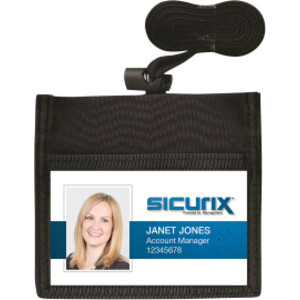 ID Neck Pouch Badge Holder, Horizontal, Adjustable Cord, 4" x 2-1/4" Insert, Black