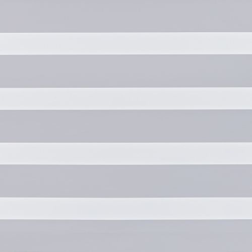 Zebra roller blind with alternating opaque and sheer horizontal bands, aligned to partially filter diffuse daylight, covering a window in a neutral, softly lit interior with minimal visible surroundings.