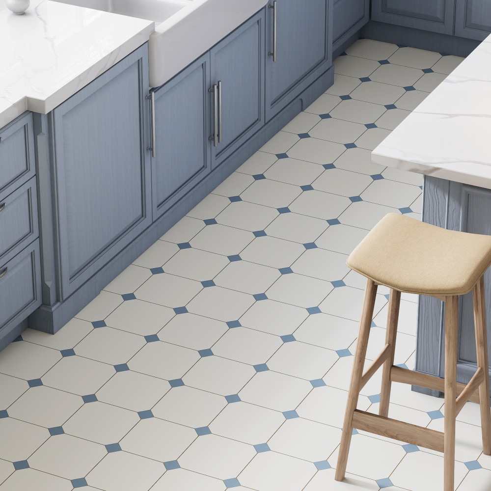 Vaudeville Octagon Deco Diglas with Taco Azzuro 7-7/8 in. x 7-7/8 in. Porcelain Floor and Wall Tile