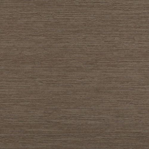 Brown woven window fabric or wallpaper with closely spaced, fine horizontal beige stripes, lying flat and fully covering the frame; close-up view showing textured fibers under soft, even lighting.