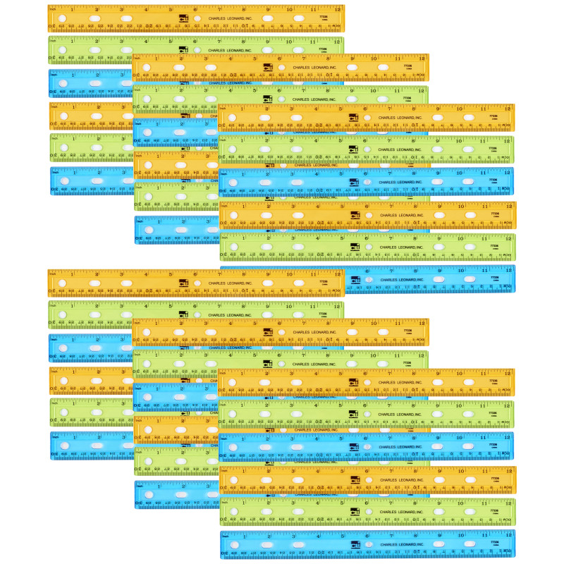 Translucent Plastic Ruler, 12-Inch, Assorted Colors, Pack of 36