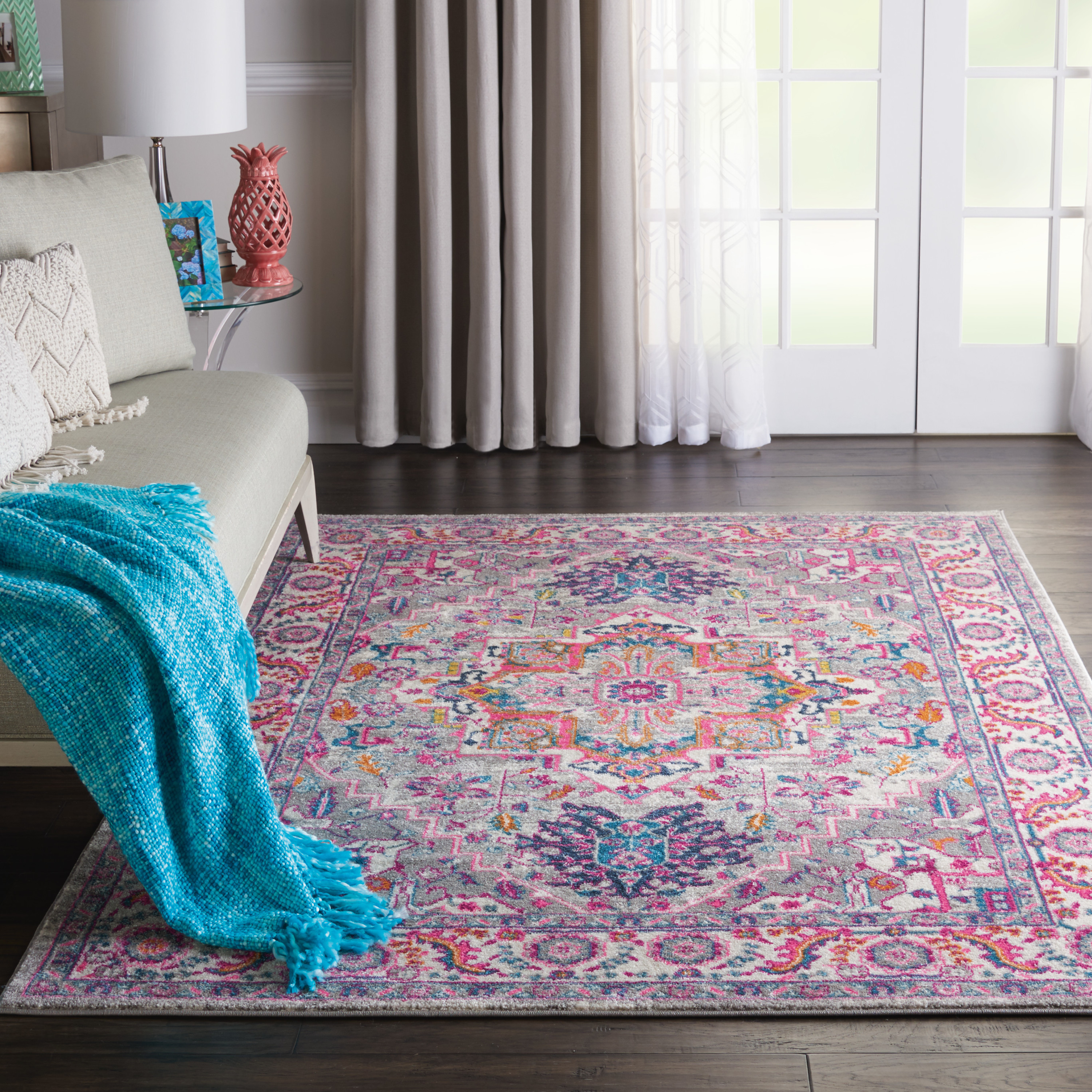 Nourison Passion 5'3" x 7'3" Light Grey Pink Bohemian Indoor Rug