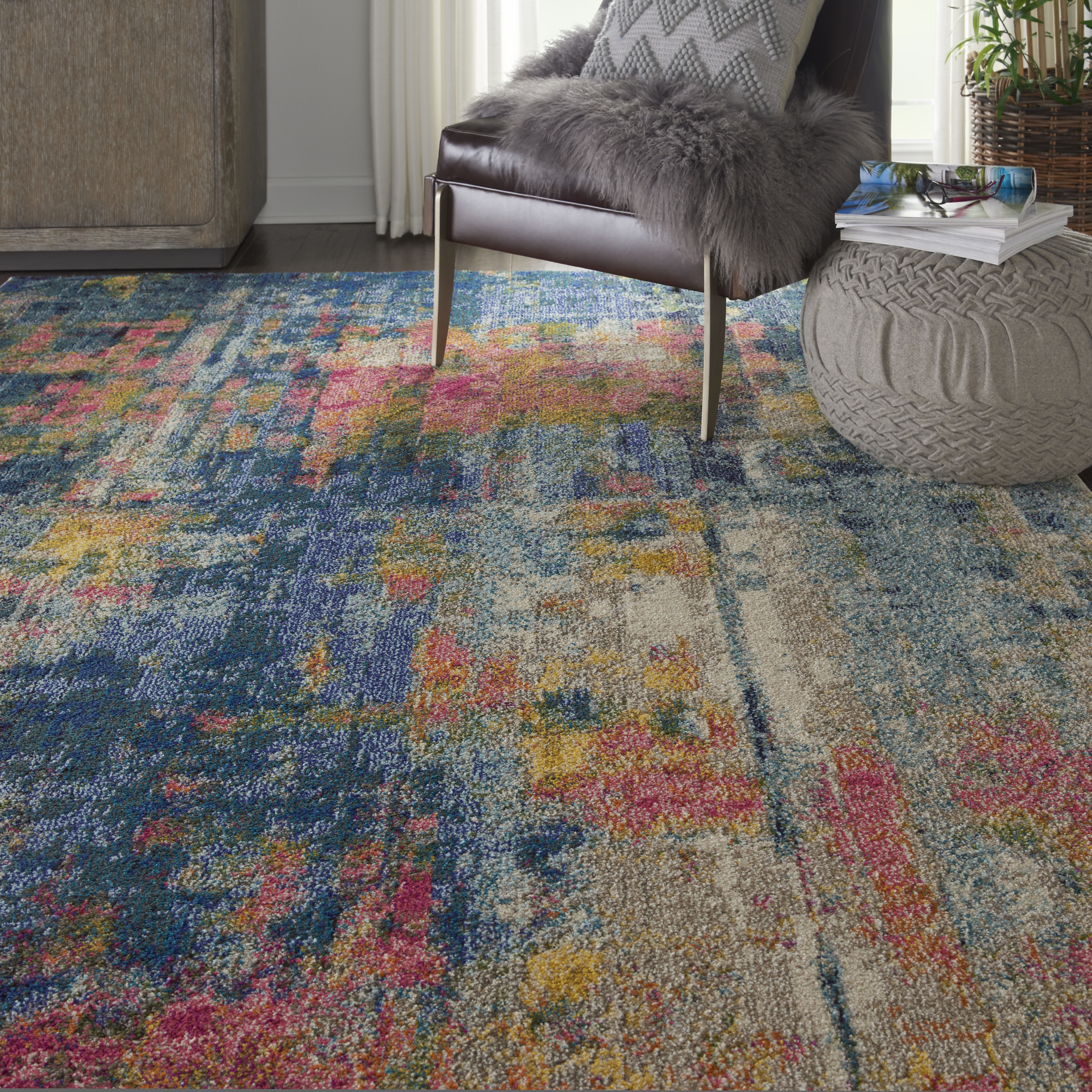 Nourison Celestial 6'7" x 9'7" Blue Yellow Modern & Contemporary Indoor Rug