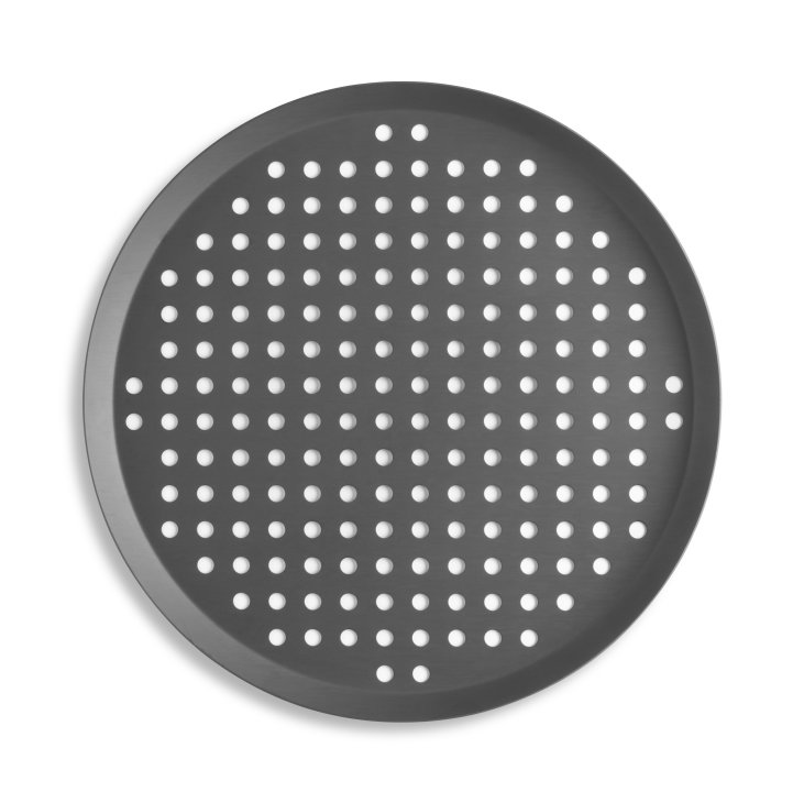 13" Perforated Press Cut Pizza Pan with Hard Coat Anodized Finish