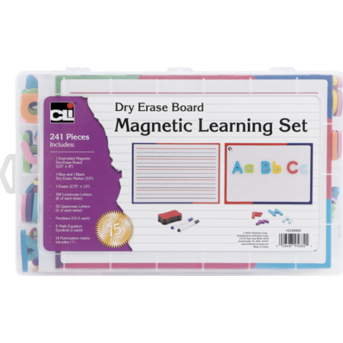 Magnetic Learning Set, 241 Pieces, Letters, Numbers & Symbols with Dry-Erase Board