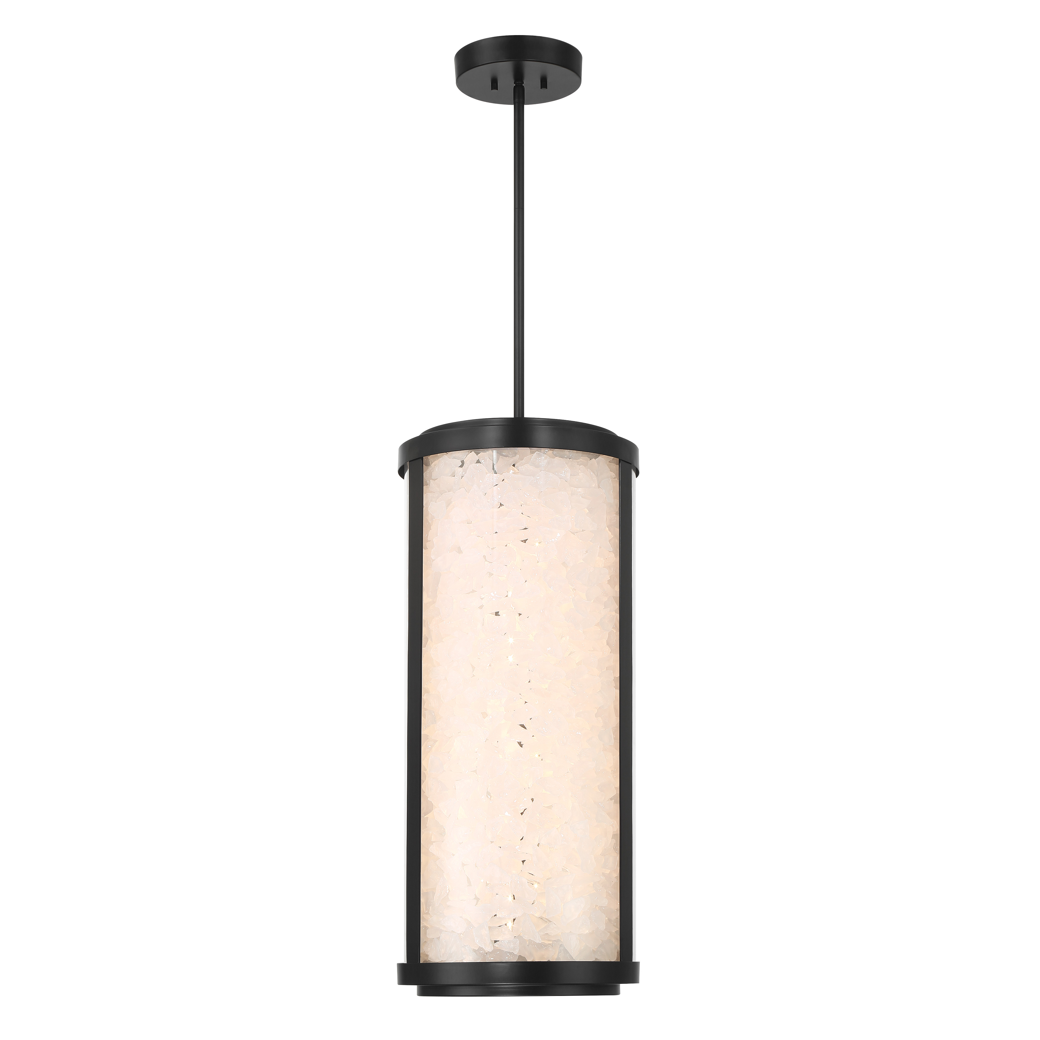 The Salt Creek LED Outdoor Pendant combines contemporary styling with organic texture through its acrylic quartz rock shade. High-output LED with exceptional 95 CRI delivers brilliant, natural light for outdoor spaces. - alternate view