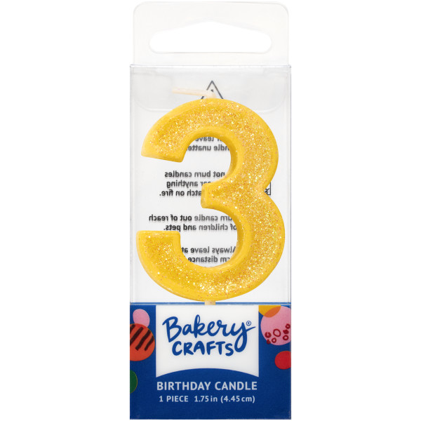 3 Mini Yellow Glitter Numeral Candles