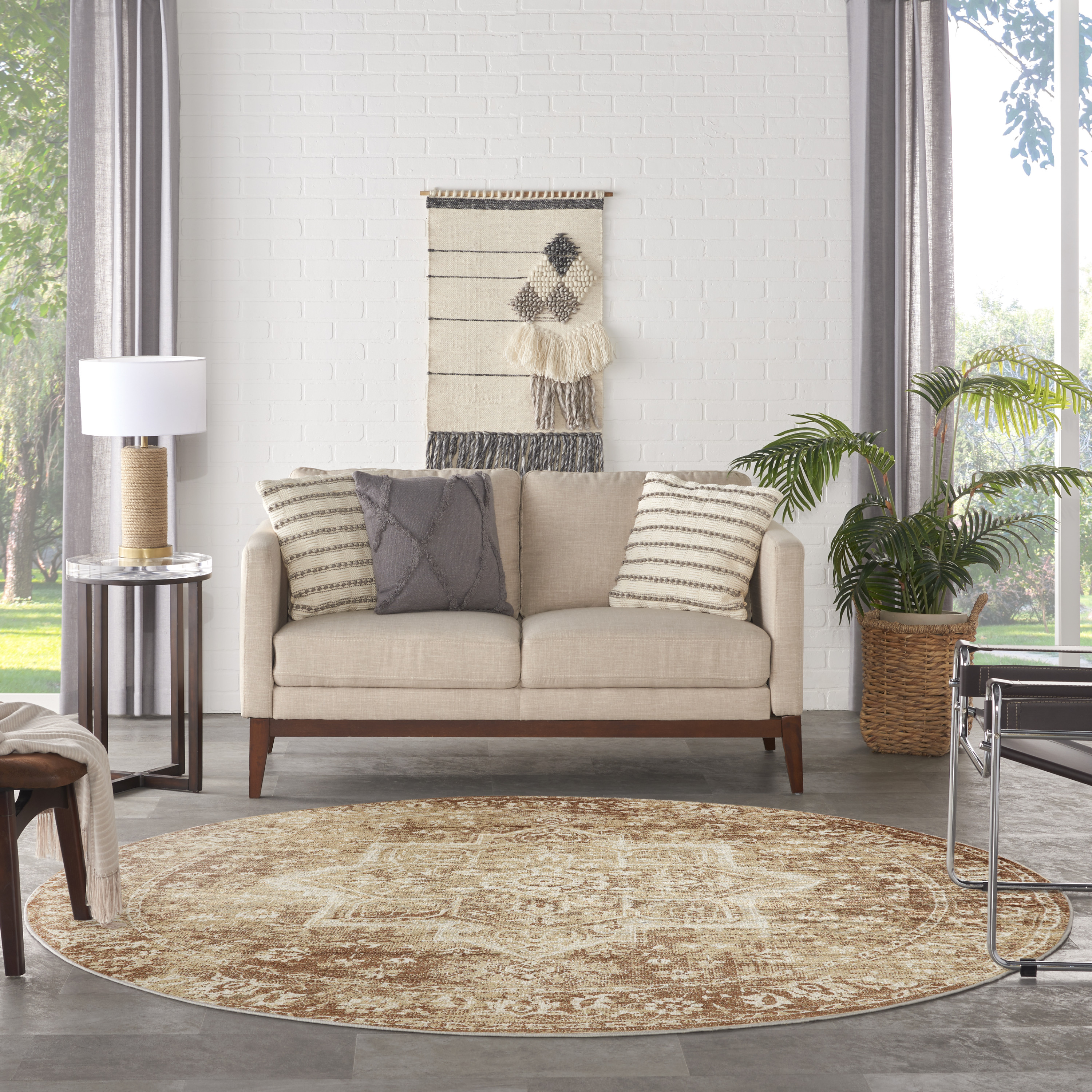 Nourison Astra Machine Washable 5'3" x Round Rust Vintage Indoor Rug