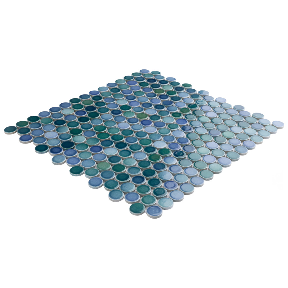 Hudson Penny Round Aquamarine 11-7/8 in. x 12-5/8 in. Porcelain Mosaic Tile