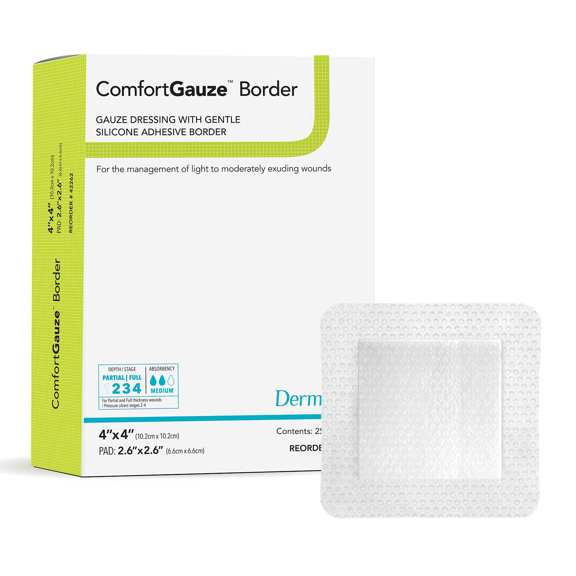 ComfortGauze™ Island Dressing with Silicone Border, 4 x 4 Inch