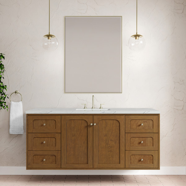 James Martin 60" Single Vanity Cabinet, Honey Oak Finish Dual-mounted with Countertop Options
