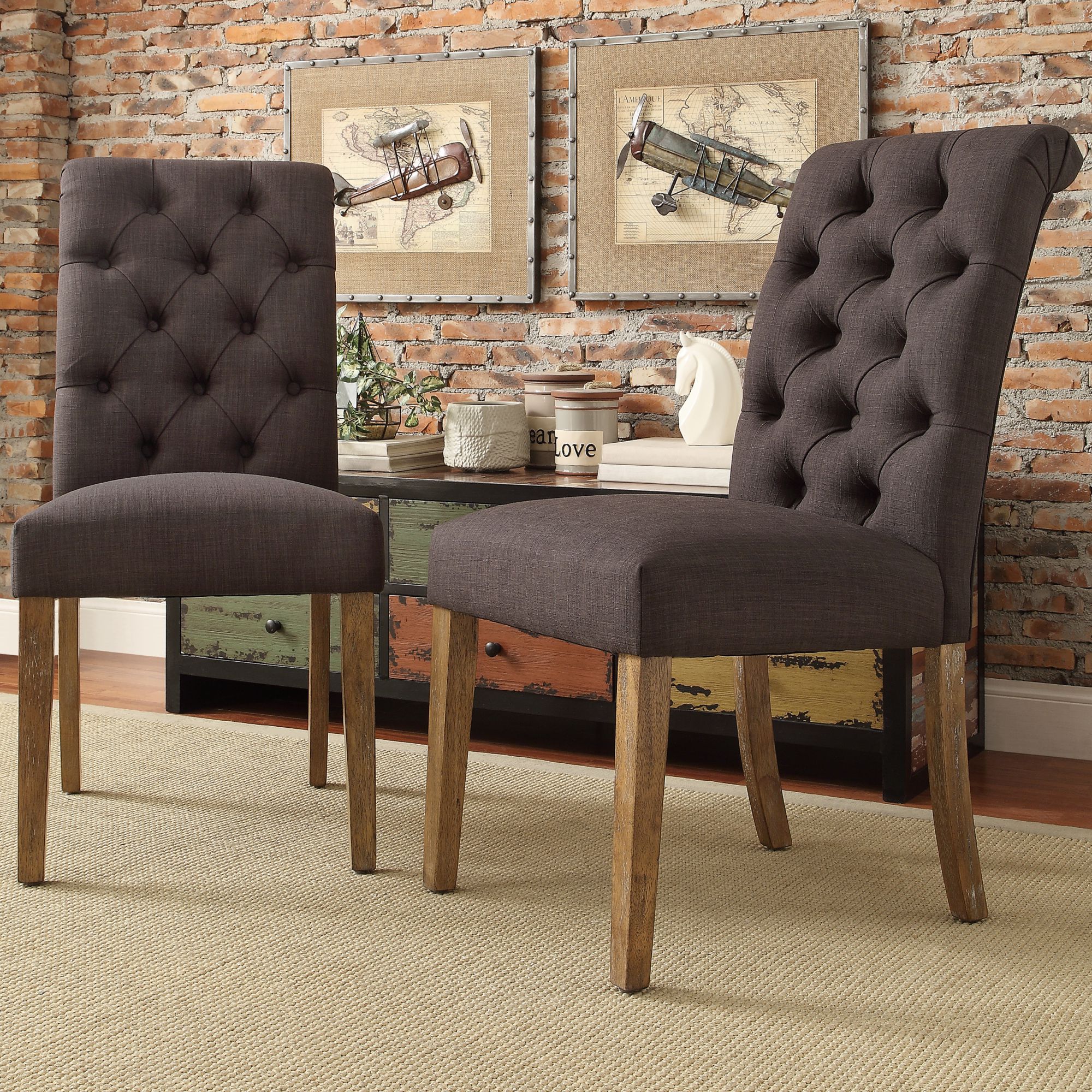 Premium Tufted Rolled Back Parsons Chairs (Set of 2)