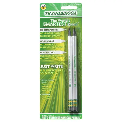 Ticonderoga Sensematic Mechanical Pencil, 0.7mm Lead, Silver, 2 Count