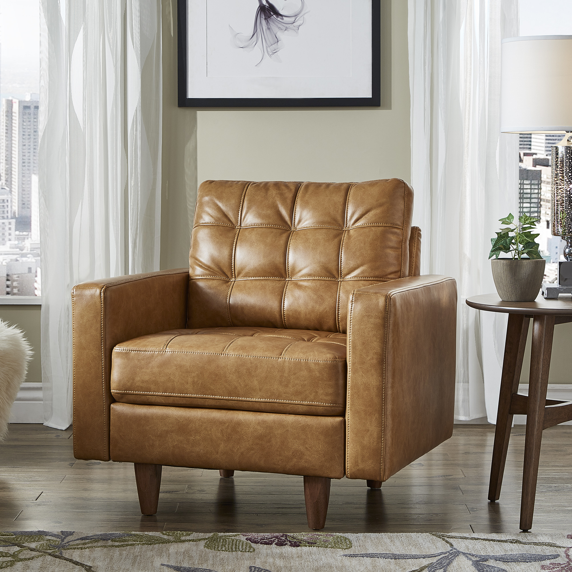 Caramel Leather Gel Accent Chair