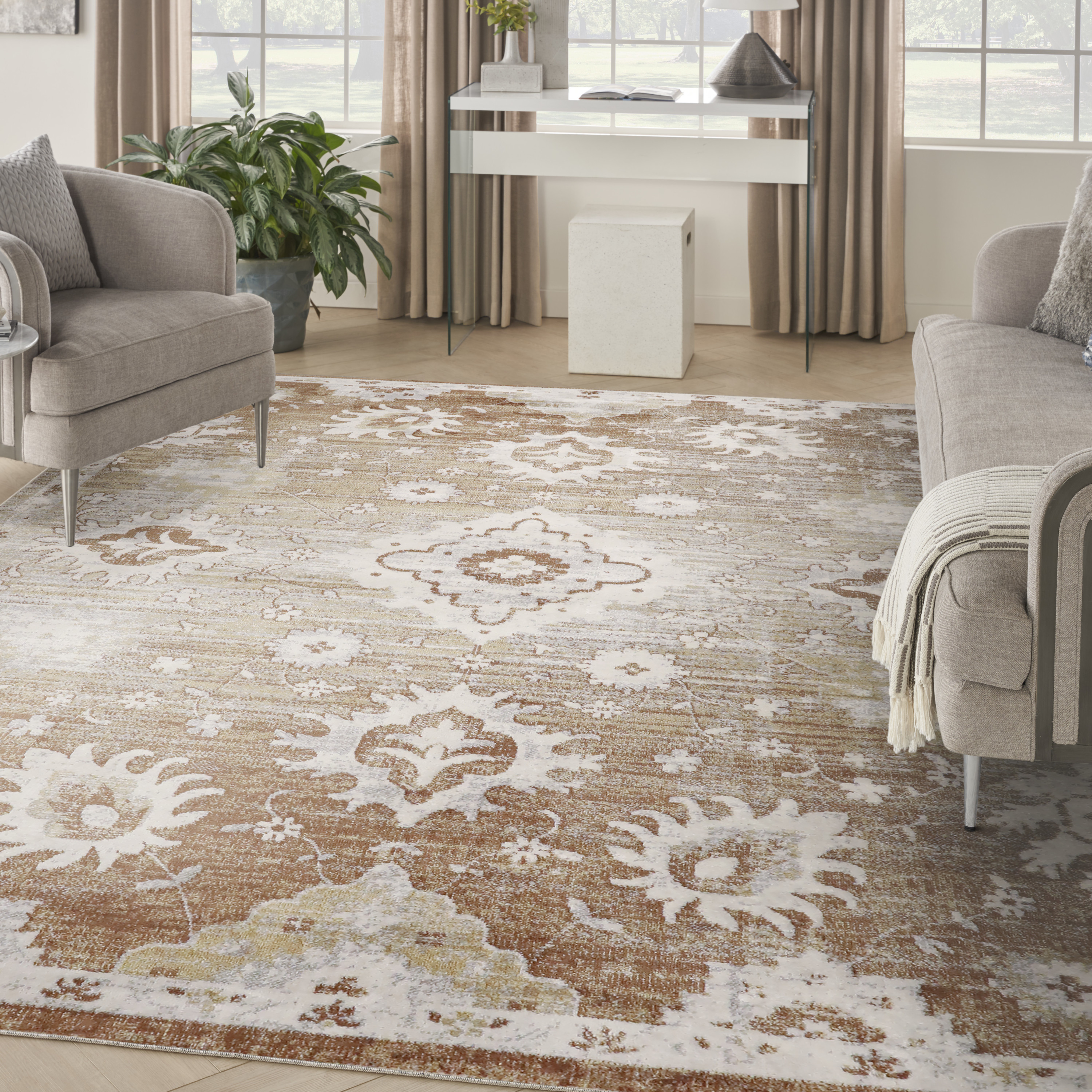 Nourison Astra Machine Washable 9' x 12' Copper Vintage Indoor Rug