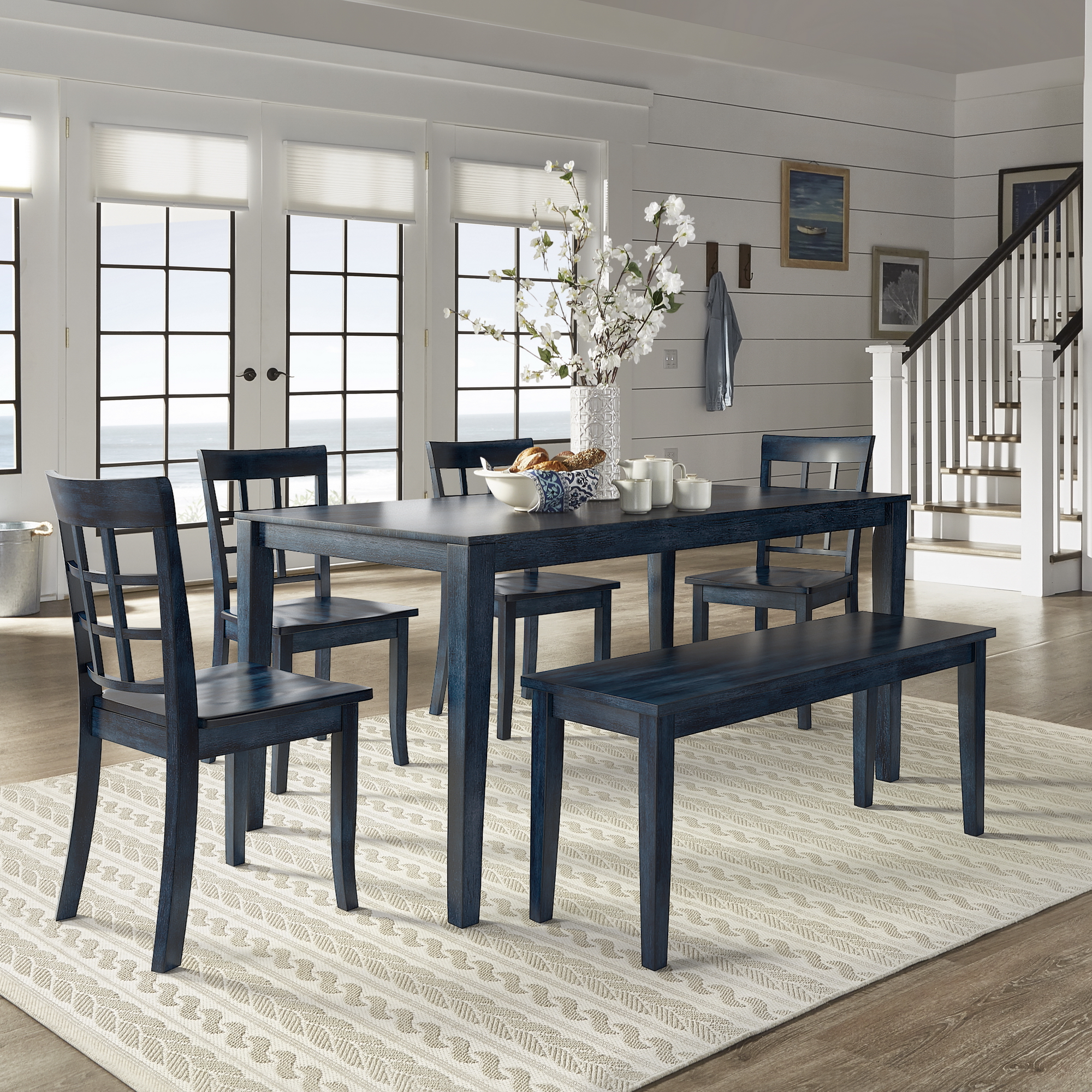 60-inch Rectangular Antique Dark Denim Dining Set