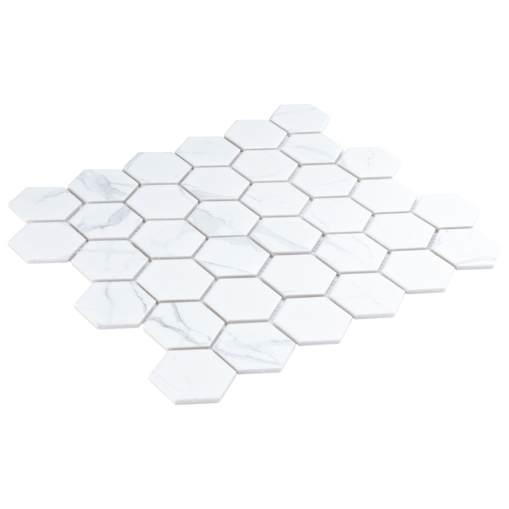 Carrione 2″ Hex Matte Carrara 11-1/8 in. x 12-5/8 in. Porcelain Mosaic Tile