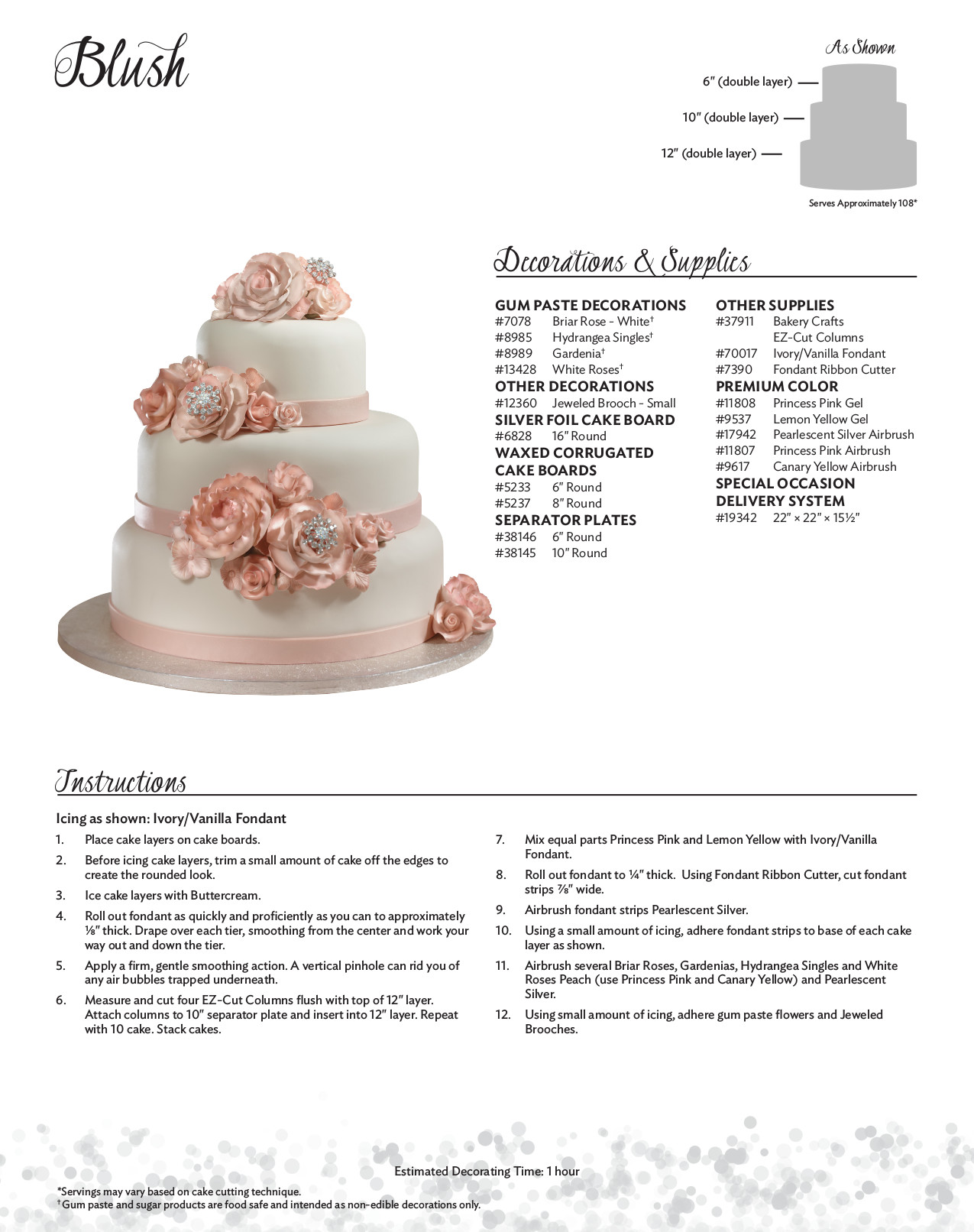 Blush Wedding Cake Decorating Instruction Card DecoPac