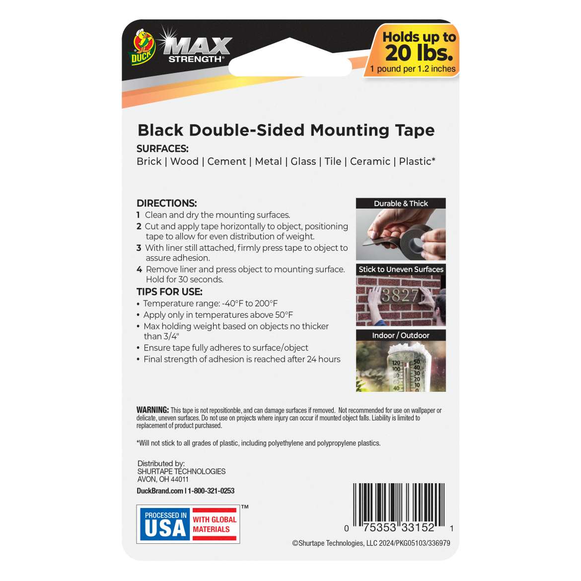 Duck Max Strength® Black Mounting Tape