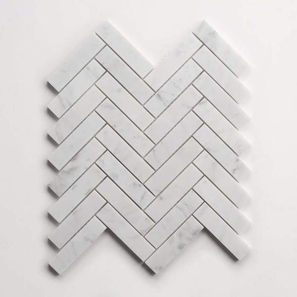 clé carrara | herringbone mosaic sheet 