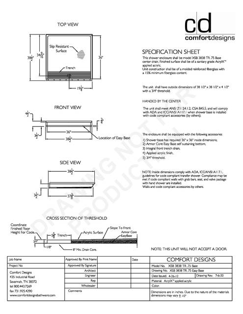 Spec Sheet — Cd Shower Base Spec Sheet Xsb 3838tr 75