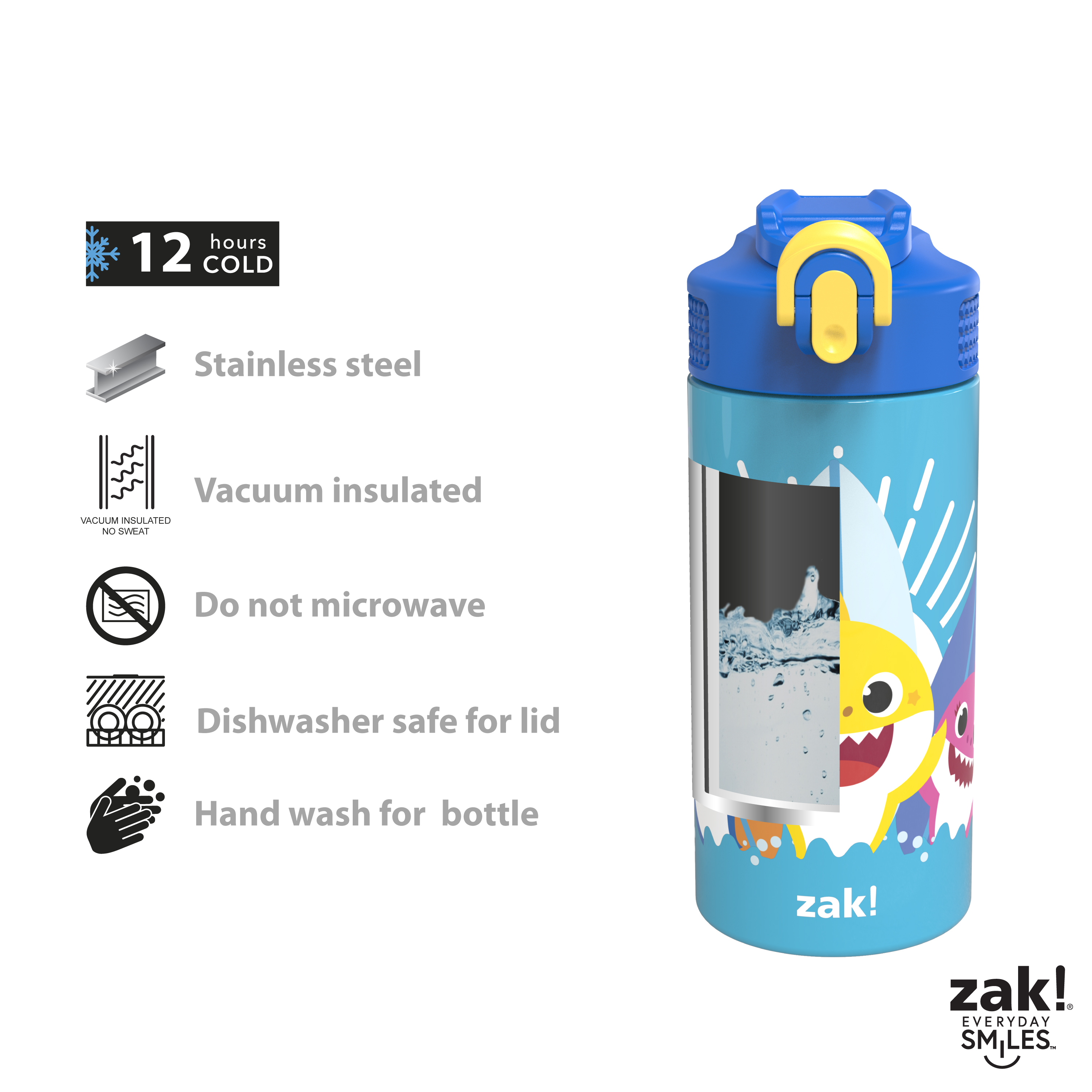 Pinkfong 14 ounce Stainless Steel Vacuum Insulated Water Bottle, Baby Shark slideshow image 9