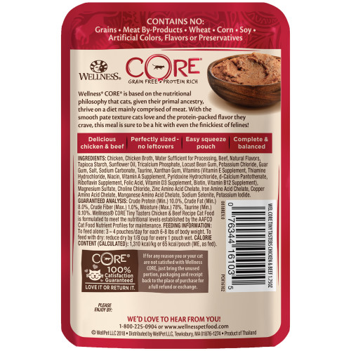 Wellness CORE Tiny Tasters Chicken & Beef Pate back packaging