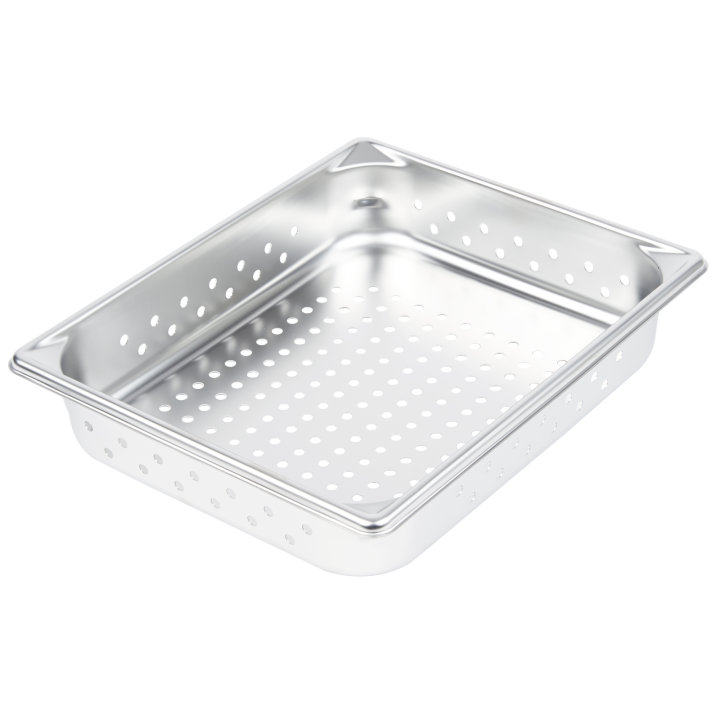 Half-size 2 ½-inch-deep Super Pan V® perforated stainless steel steam table pan