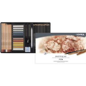 Sketching Set Tin, Artist Pencils & Pastels, Assorted Colors, 35 Pieces