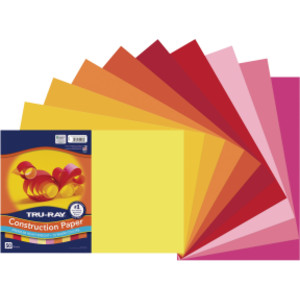 Construction Paper, Heavyweight, Warm Assorted, 12" x 18", 50 Sheets