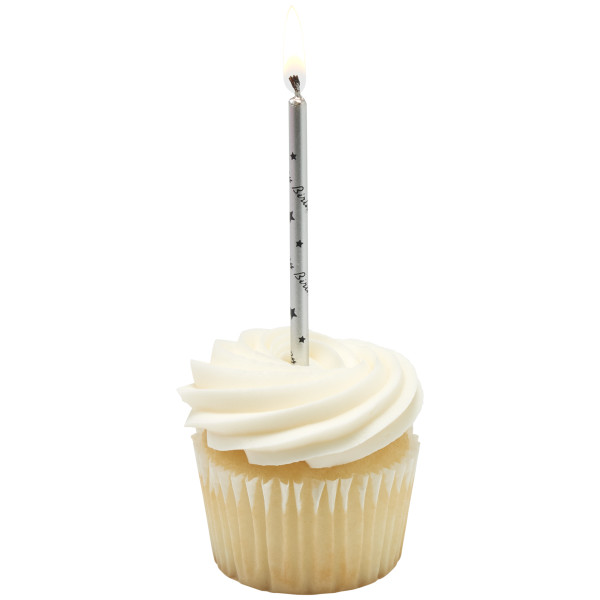 Silver with Black Happy Birthday Print Specialty Candles