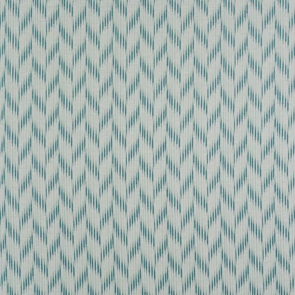 Textured wallpaper covering a wall, patterned with repeating teal vertical chevron-like dashes and subtle woven lines; decorating an evenly lit interior surface.