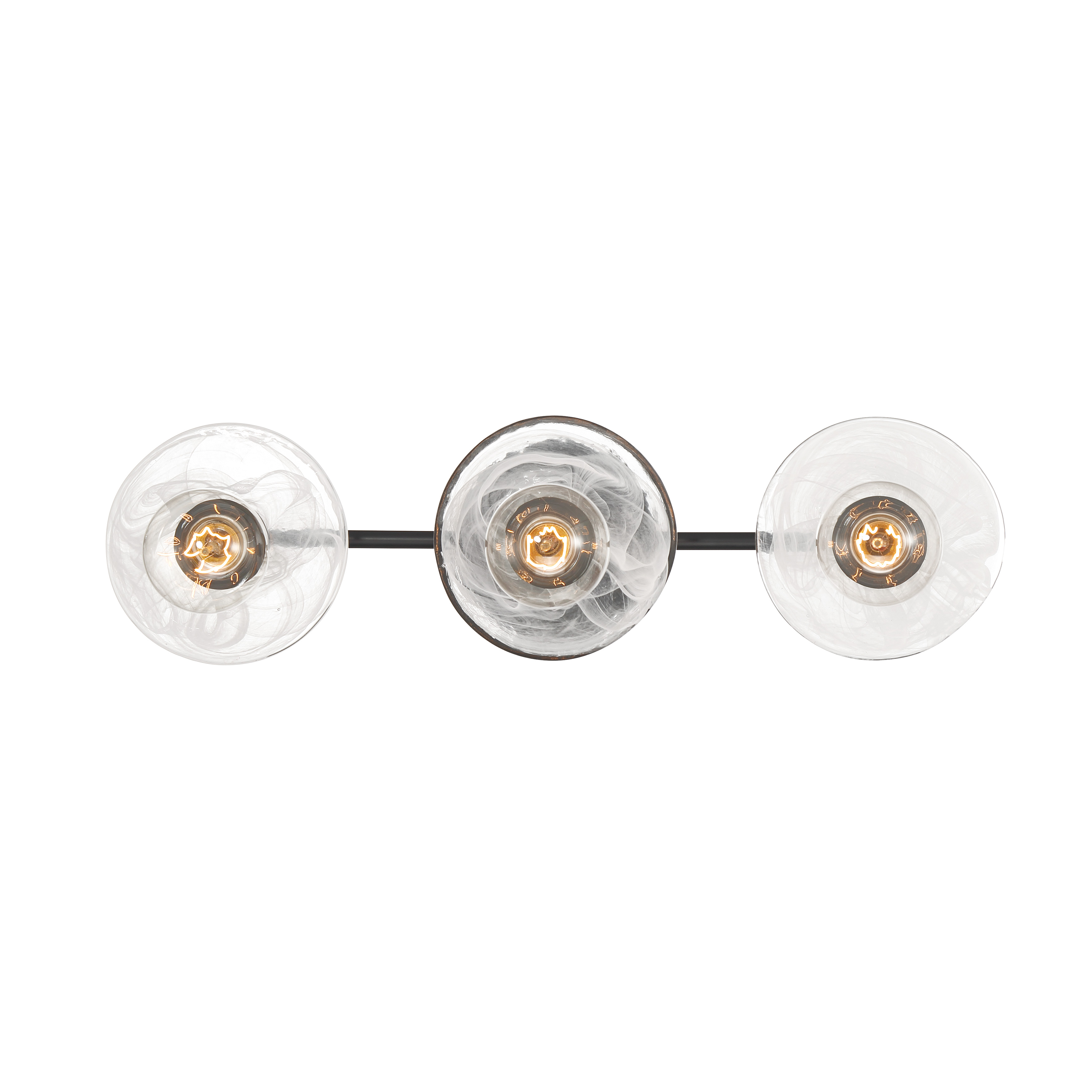 The Vapors 3-Light Bath fixture combines contemporary design with practical illumination. Its coal black finish and alabaster glass shades create a sophisticated look while providing even, flattering light across 23 inches. - alternate view