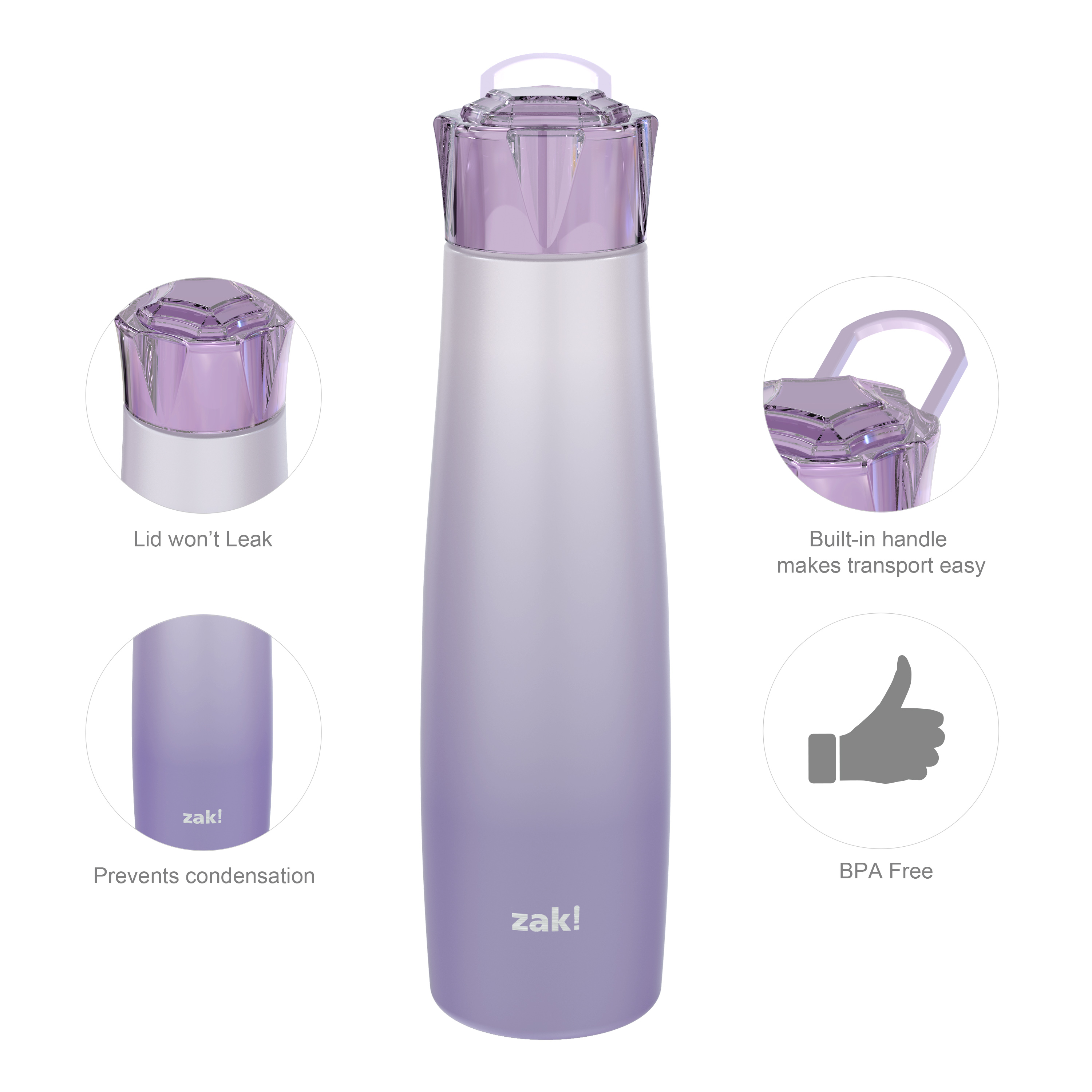 Zak Hydration 20 ounce Double Wall Vacuum Insulated Stainless Steel Water Bottle, Amethyst slideshow image 8