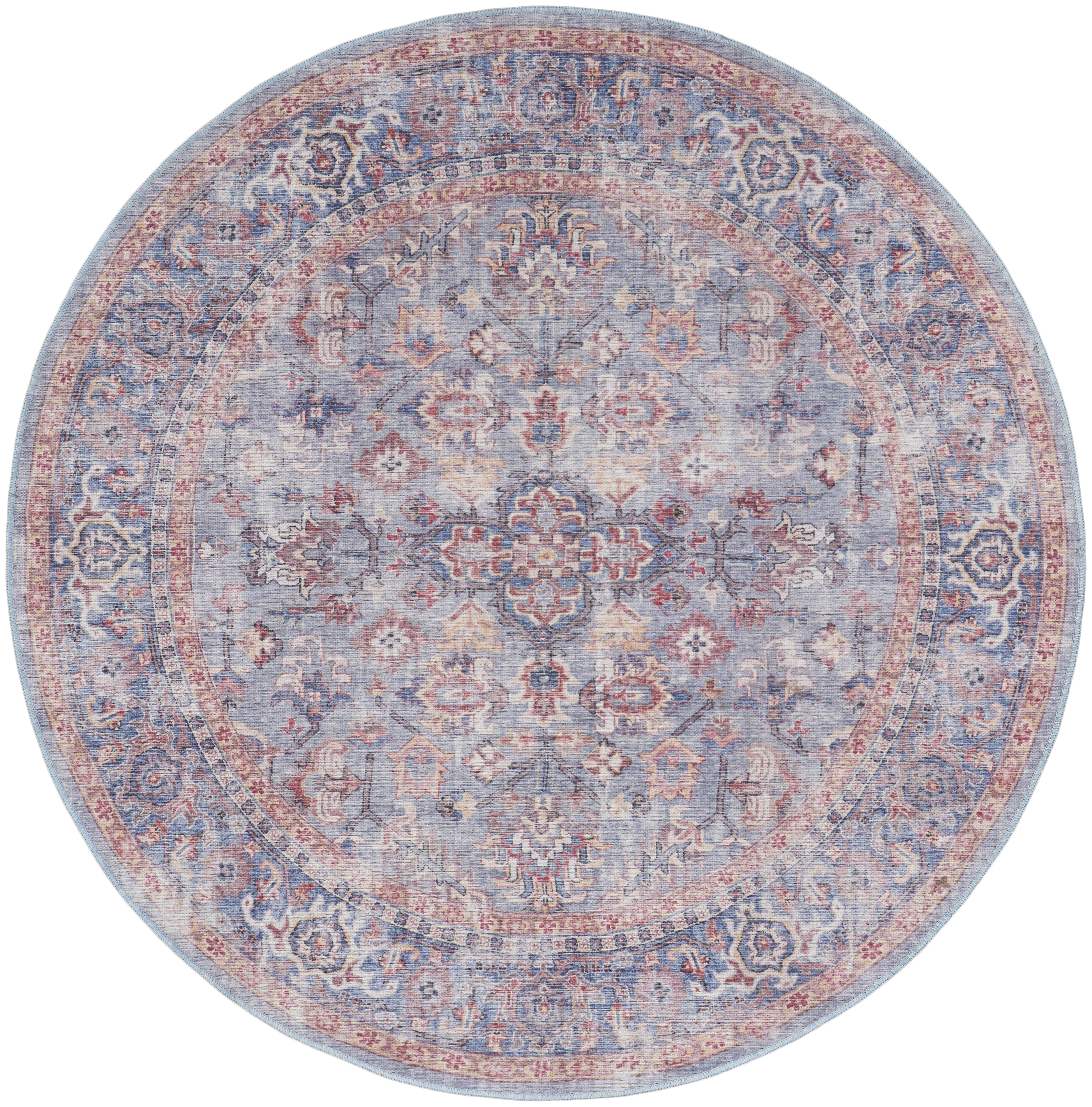 Nourison New Concept Washables 7'10" x Round Blue Multicolor Vintage Indoor Rug